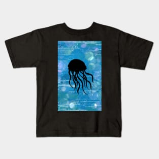 Jellyfish Silhouette on a Blue Abstract Background Kids T-Shirt